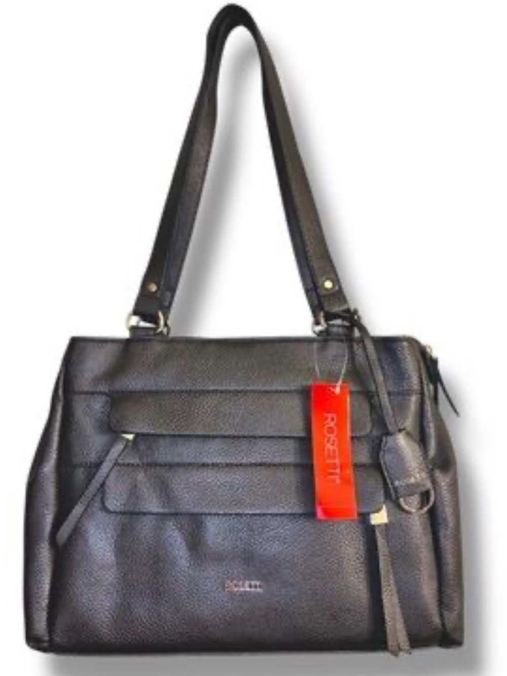 Rosetti Black Pebbled Faux Leather Shoulder Tote with Gold Accents